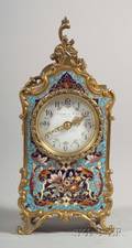 French Louis XVstyle Gilt Metal Champleve Enamel Boudoir Timepiece