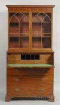 Late Georgian Satinwood Inlaid Mahogany Secretaire Bookcase