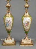 Pair of Porcelain and Champleve Enamel Lamp Bases