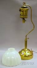 Brass Gas Table Lamp with Clambroth Molded Glass Shade