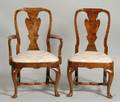 Set of Ten Queen Anne Style Burl Walnut Veneered Dining Chairs