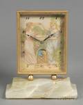 Swiss Painted Ivorine and Onyx Boudoir Timepiece