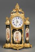 Miniature Gilt Metal and Porcelain Mounted Boudoir Timepiece