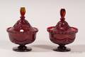 Pair of AngloIrish Ruby Cut Glass Covered Sweet Meat Dishes
