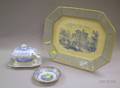 Mayer Blue and White Baronial Halls Pattern Staffordshire Platter and Saucer and an English Blue and White Pan