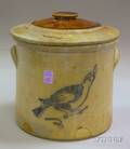 Cobalt Bird Decorated Stoneware Crock with Lid