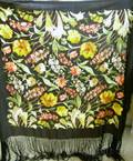 Chinese Black Silk Floral Embroidered Fringed Shawl