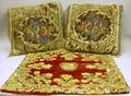 Two Victorian Velvet Metallic Thread Embroidered Pillows and Another Similar Pillow Cover