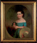 Oil on canvas portrait of a young girl mid 19th c