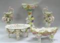 Continental Encrusted Porcelain Compote Two Centerbowls and a Pair of Ewers