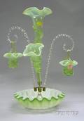 Victorian Green and White Glass Epergne with Baskets