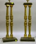 Pair of Cast Brass Columnar Table Lamps