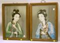 Pair of Chinese Framed Reversepainted Portraits on Glass