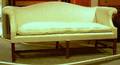KittingerWilliamsburg Restoration Chippendalestyle Ivory Damask Upholstered Camelback Carved Mahogany Settee