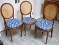 Set of Six Neoclassical Caned and Upholstered Brassmounted Beechwood and Burl Veneer Side Chairs