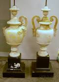 Pair of Illuminated Carved Alabaster Urn Lamps