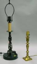 Brass Candlestick Table Lamp and a Chinese Iron Candlestick Table Lamp