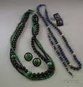 Malachite Necklace and Earrings and a Lapis Necklace and Bracelet Set and a Pair of Lapis Earrings