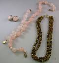 Rose Quartz Necklace Earrings and Bracelet and a DoubleStrand Faceted Tigers Eye Quartz Necklace