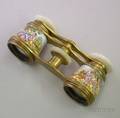 Pair of Small Brass MotherofPearl and Enamel Decorated French Opera Glasses