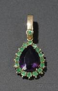18kt Gold Pearshaped Amethyst and Emerald Drop