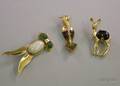 Three Gold Animalform Gemset or Enamel Decorated Pins