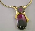 Modernist 14kt and 18th Gold and Watermelon Tourmaline Pendant Necklace