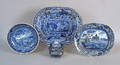 Two blue Staffordshire platters depicting Quadrupeds and the State House