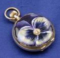 14kt Gold Enamel Pansy and Diamond Open Face Pocket Watch