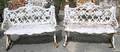 Pair of White Painted Cast Iron Garden Seats