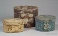 Three Labeled Hannah Davis Wallpaper Covered Wooden Bandboxes