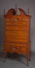 Queen Anne Cherry Carved High Chest of Drawers