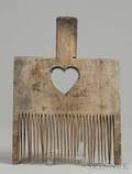 Carved Wooden Textile Comb with Heart Cutout