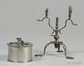 Pewter Inkwell and Cruet and Tong Stand
