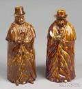 Two Bennington Pottery Rockingham Glazed Coachman Pottery Flasks