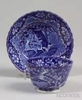 Blue Transfer Decorated Staffordshire Pottery Tea Bowl and Saucer
