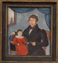 American School 19th Century Portrait of a Gentleman with a Child in a Red Dress