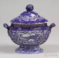 Blue Transfer Decorated Staffordshire Pottery Quadrupeds Sauce Tureen