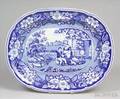 Blue Transferdecorated Staffordshire Pottery Platter with Genre Scene
