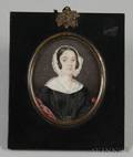 Portrait Miniature of a Woman Wearing a Black Dress with a Red Shawl