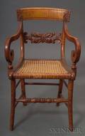 Set of Ten Neoclassical Tiger Maple Carved Armchairs