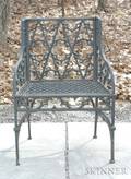 Green Painted Gothic Revival Cast Iron Armchair