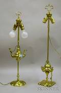 Two Brass Lucerne Oil Table Lamps