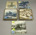 Five Minton Transfer Decorated Ceramic Tiles