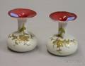 Pair of Gilt Enameled Cased Art Glass Cabinet Vases