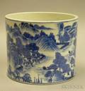 Chinese Blue and White Landscape Decorated Porcelain Brush Pot