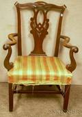 Georgianstyle Upholstered Carved Mahogany Armchair