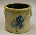 Small FB Norton  Co Cobalt Leaf Decorated Stoneware Crock