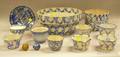 Eleven Pieces of Blue and White Spongeware and Two Glazed Marbles
