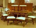 Georgianstyle Mahogany Veneer and Maple Double Pedestal Dining Table and a Set of Eight Dining Chairs with Upholstered Seats